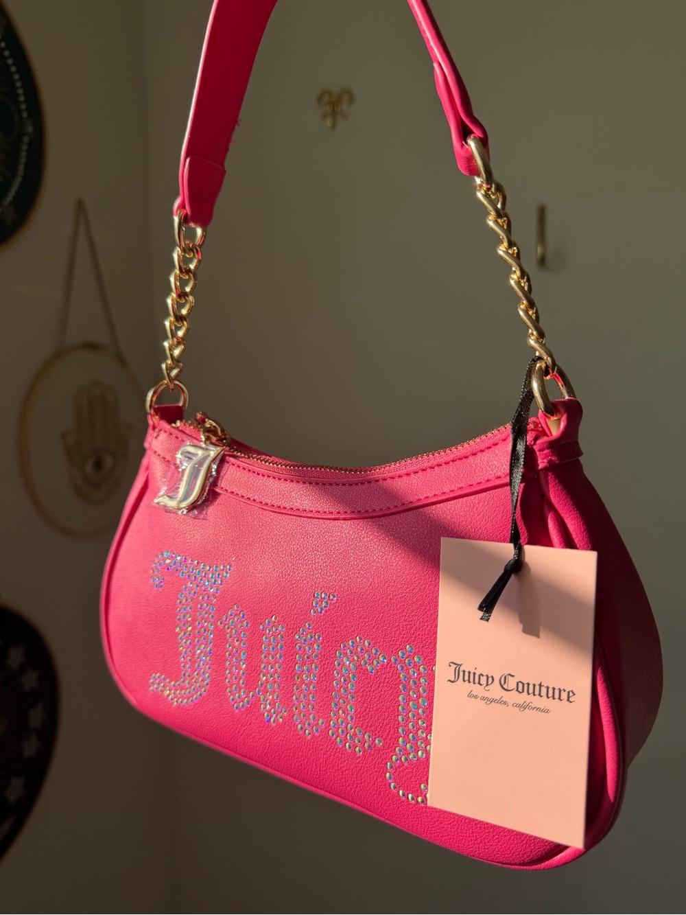 Juicy Couture dark Pink Rhinestone Logo Shoulder Bag